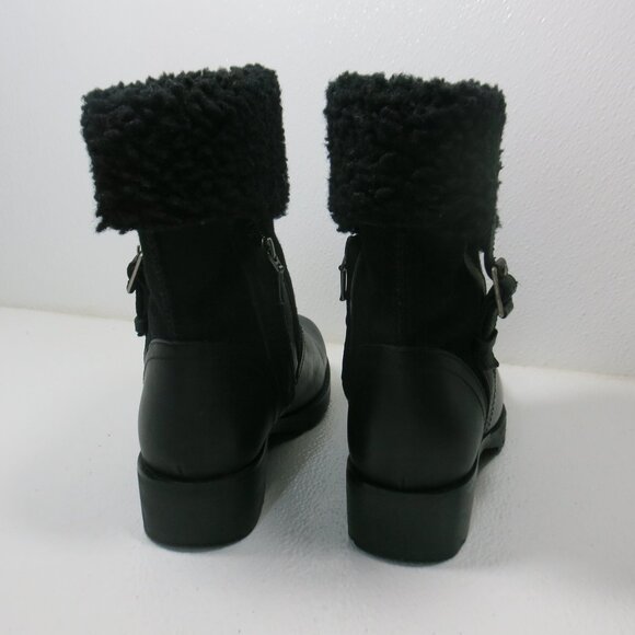UGG Australia Black Bellevue 1914 Leather Shearling Zip Fold Over Moto Boots 7 - Picture 6 of 8